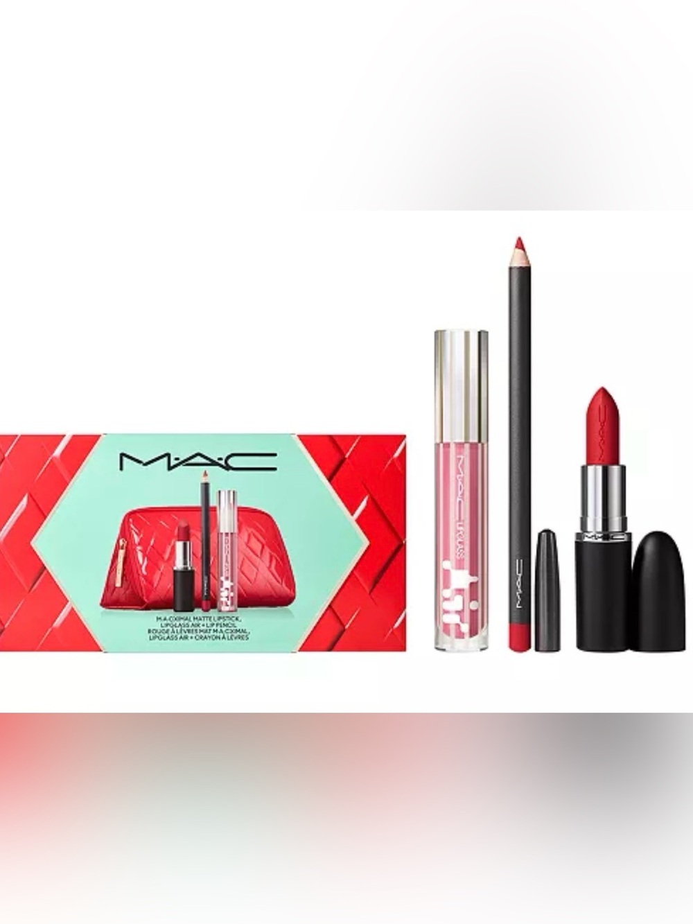 MAC Cosmetics Lip Kit with Red Pouch, Lipstick & Gloss